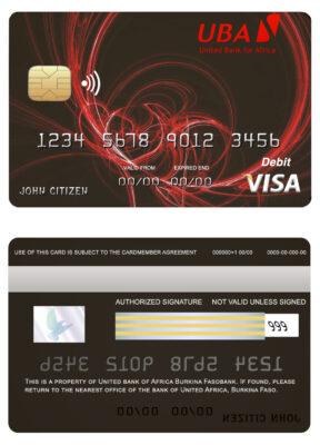 Editable Burkina Faso United bank for Africa visa credit card Templates in PSD Format