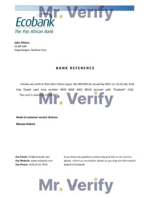 Download Burkina Faso Ecobank Bank Reference Letter Templates | Editable Word