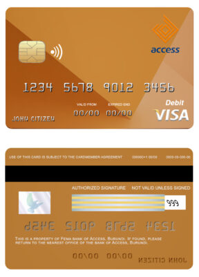 Editable Burundi Access bank visa credit card Templates in PSD Format