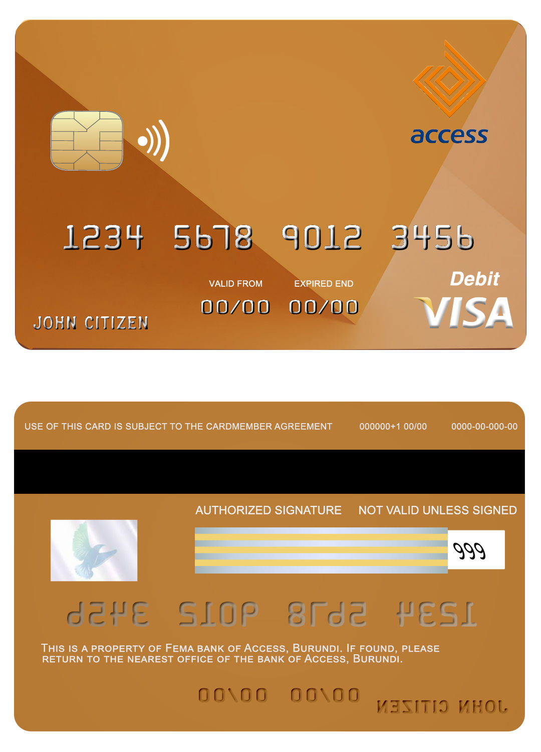 Editable Burundi Access bank visa credit card Templates in PSD Format