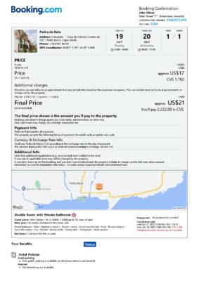 Editable Cabo Verde Hotel Booking Form Template | Fillable PDF