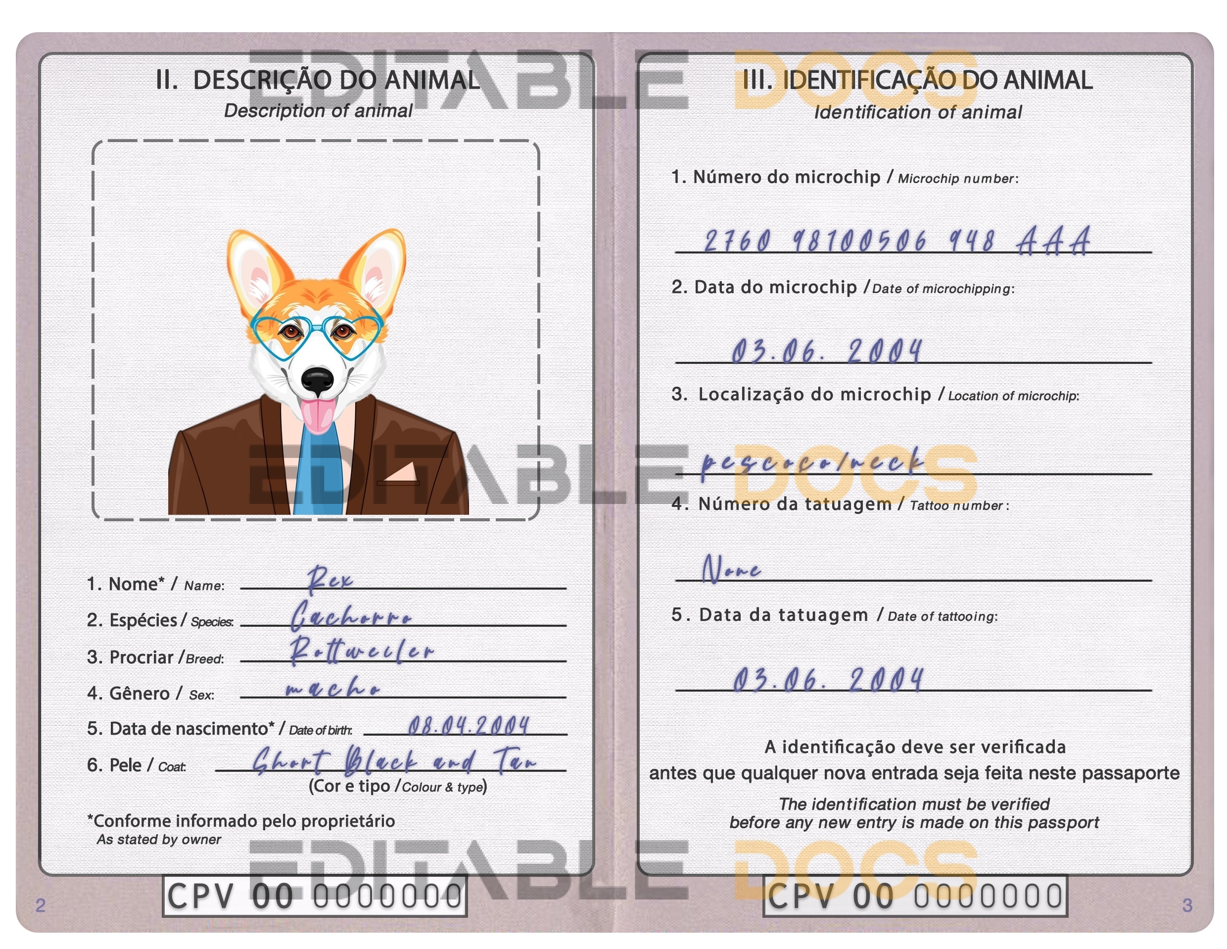 Cabo Verde dog Fake PSD Passport | Instant Download