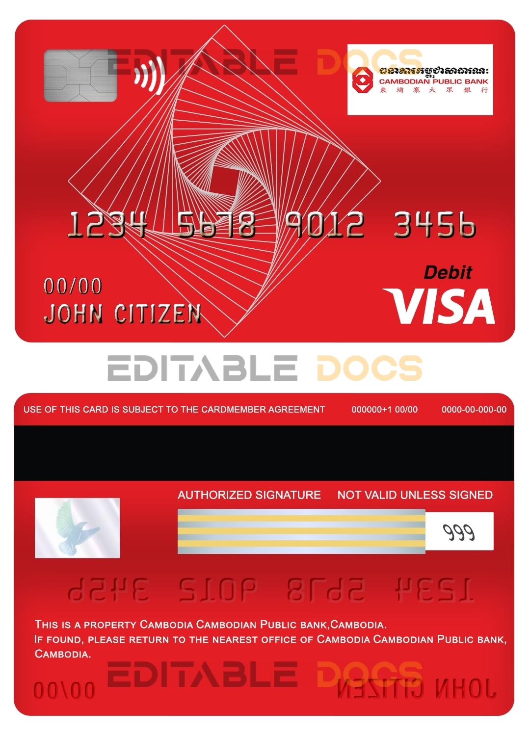 Fillable Cambodia Cambodian Public bank visa card debit card Templates | Layer-Based PSD