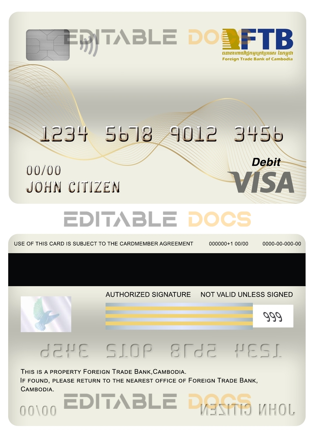Fillable Cambodia Foreign Trade Bank of Cambodia bank visa card debit card Templates | Layer-Based PSD
