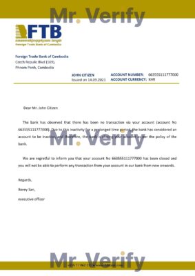Download Cambodia Foreign Trade Bank of Cambodia Bank Reference Letter Templates | Editable Word