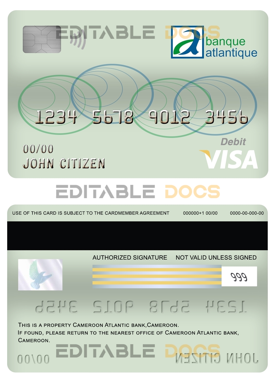 Fillable Cameroon Atlantic bank visa card debit card Templates | Layer-Based PSD