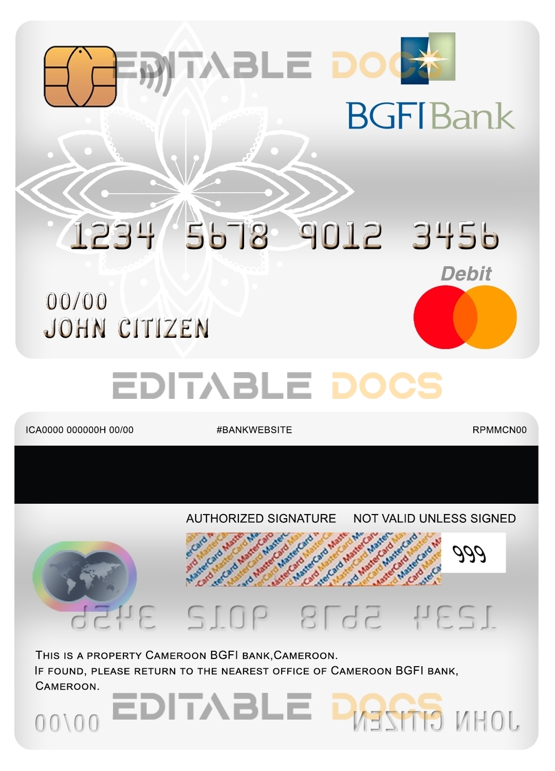 Editable Cameroon BGFI bank mastercard debit card Templates in PSD Format