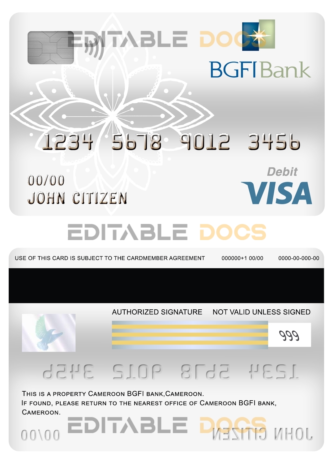 Fillable Cameroon BGFI bank visa card debit card Templates | Layer-Based PSD