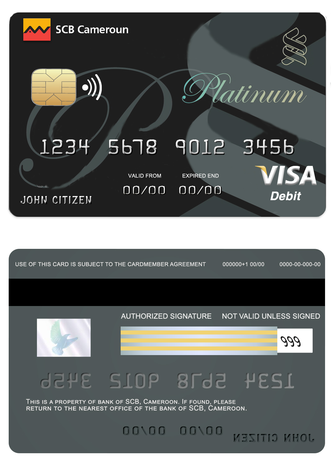 Editable Cameroon SCB bank visa credit card Templates in PSD Format
