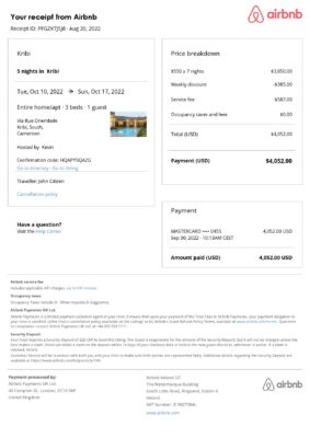 Customizable Cameroon Airbnb Reservation Template | Word & PDF Formats