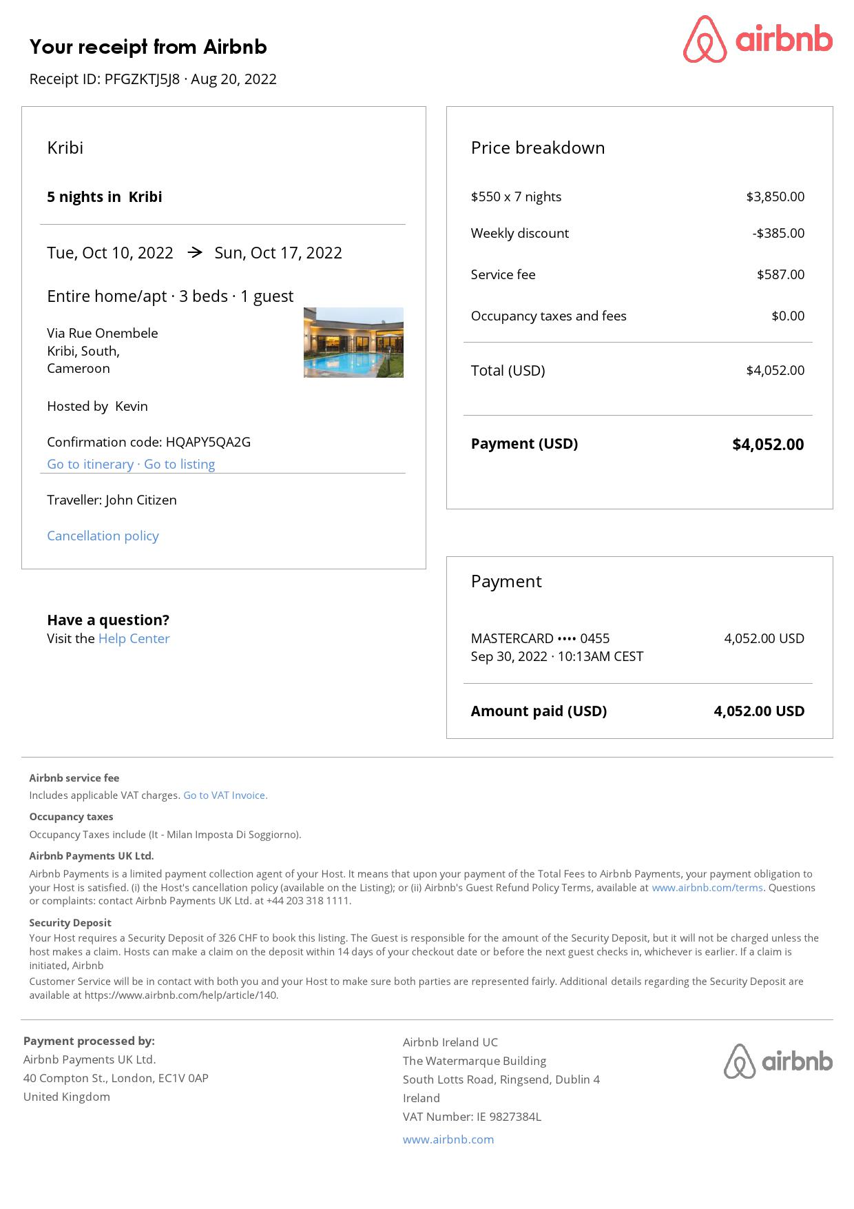 Customizable Cameroon Airbnb Reservation Template | Word & PDF Formats
