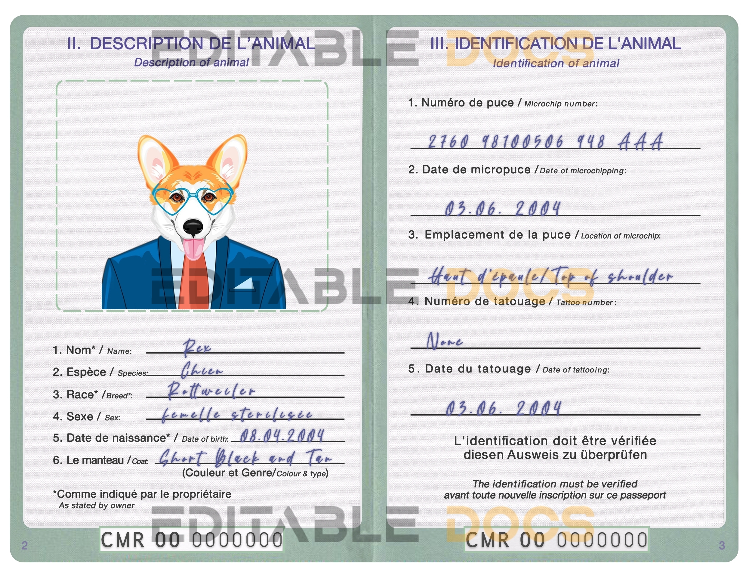 Cameroon dog Fake PSD Passport | Instant Download