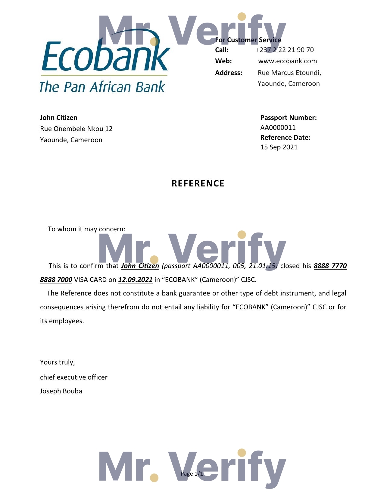 Download Cameroon Ecobank Bank Reference Letter Templates | Editable Word