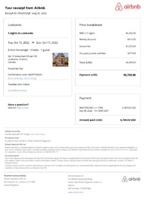 Customizable Canada Airbnb Reservation Template | Word & PDF Formats