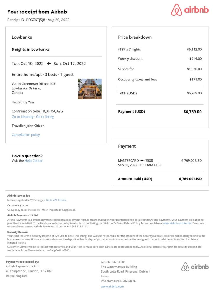 Customizable Canada Airbnb Reservation Template | Word & PDF Formats