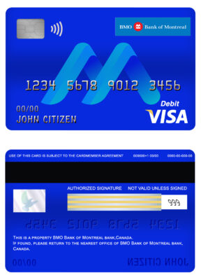 Editable Canada BMO Bank of Montreal bank visa card debit card Templates