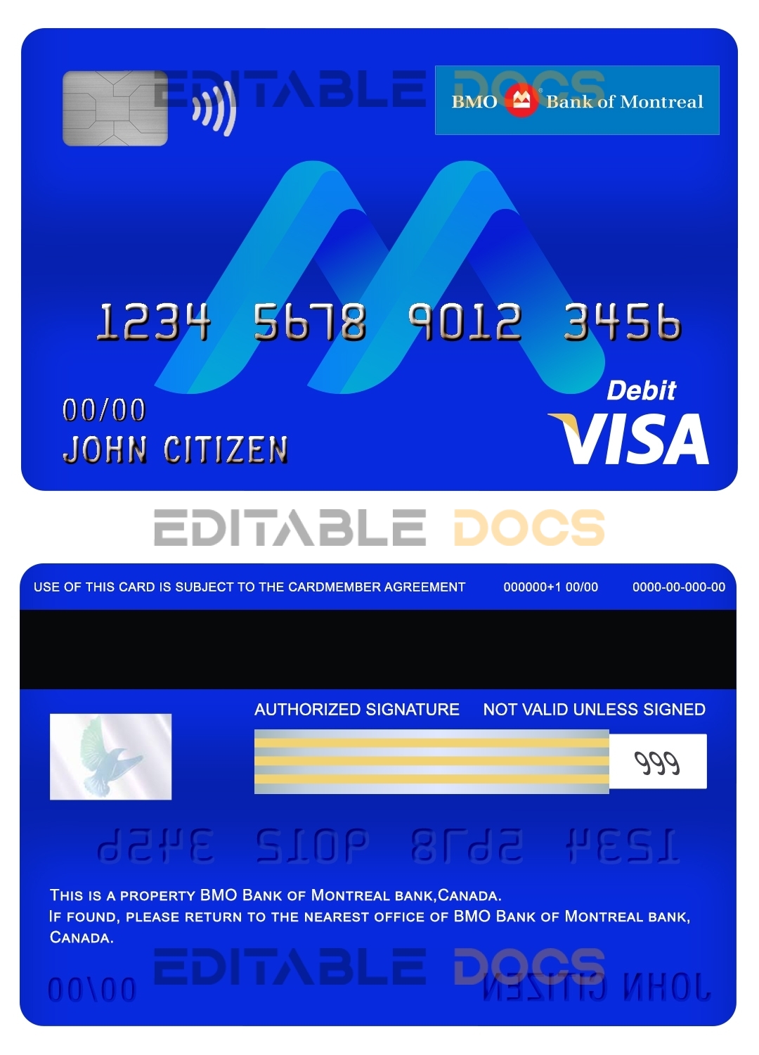 Editable Canada BMO Bank of Montreal bank visa card debit card Templates in PSD Format