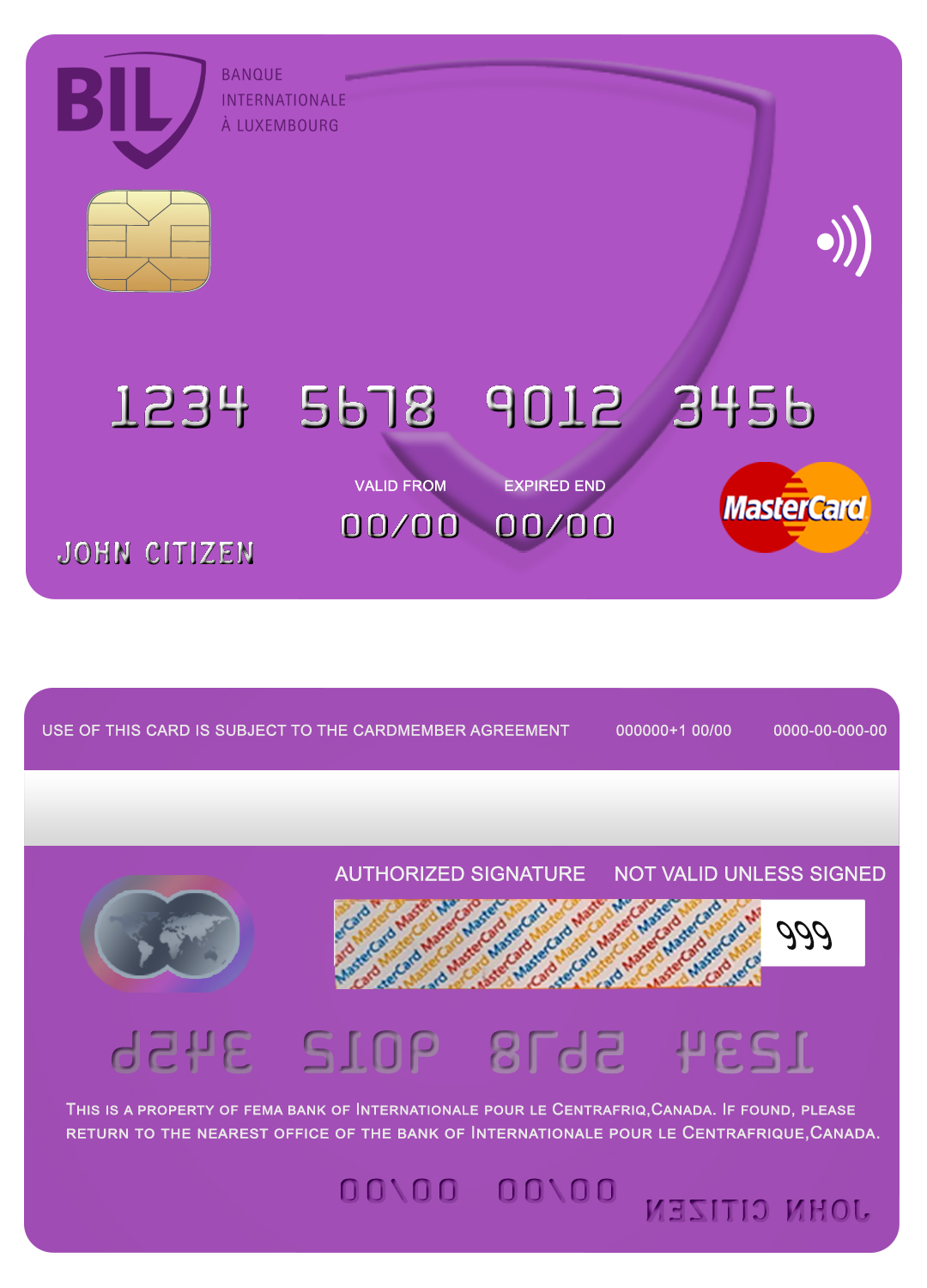 Fillable Canada Internationale pour le Centrafrique bank mastercard Templates | Layer-Based PSD