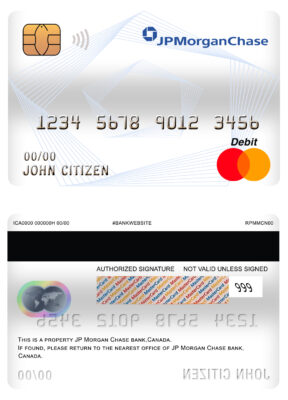Editable Canada JP Morgan Chase bank mastercard debit card Templates