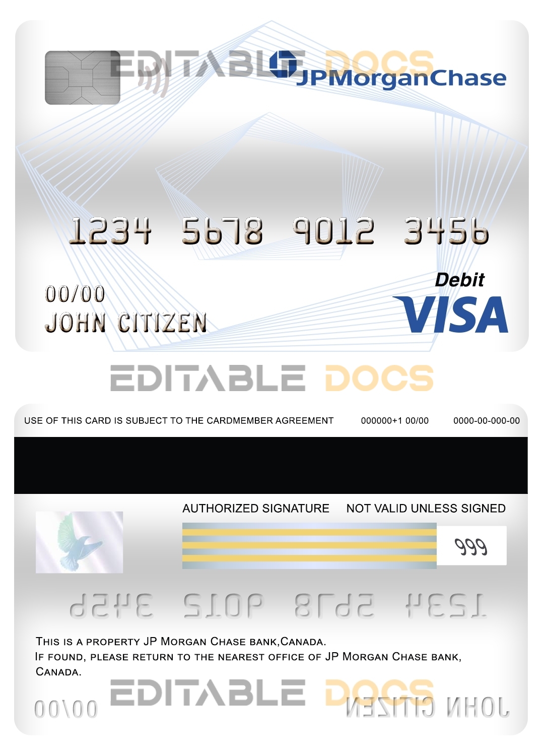 Fillable Canada JP Morgan Chase bank visa card debit card Templates | Layer-Based PSD