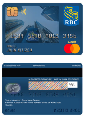 Editable Canada Royal Bank of Canada (RBC) bank mastercard debit card Templates