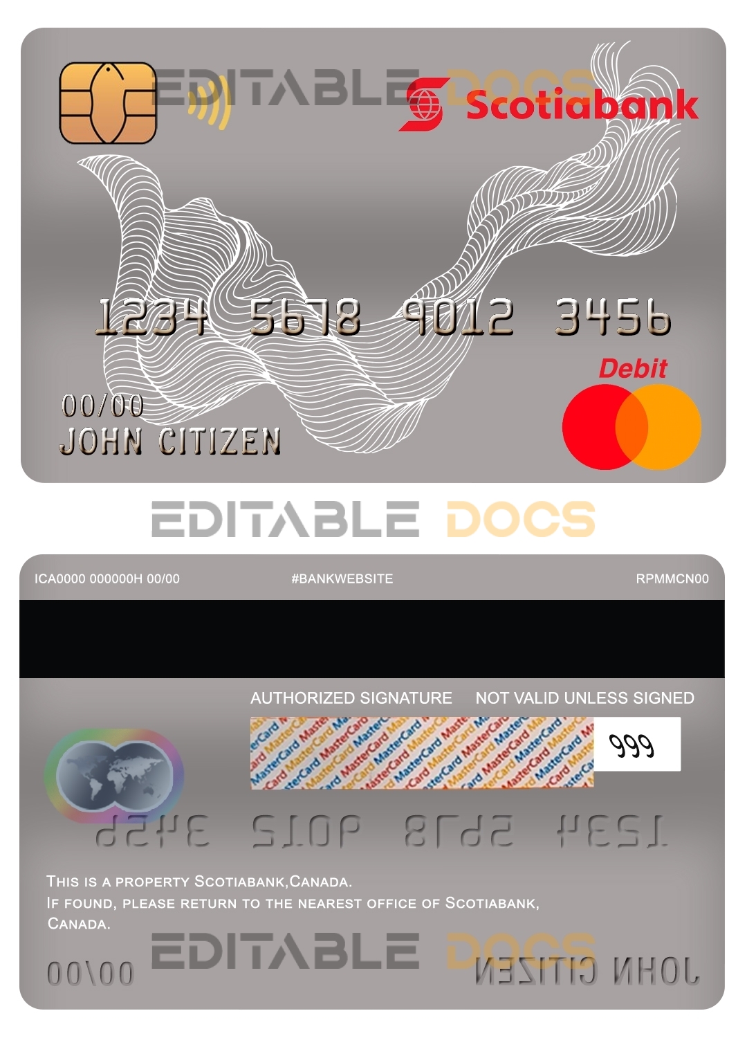 Fillable Canada Scotiabank bank mastercard debit card Templates | Layer-Based PSD