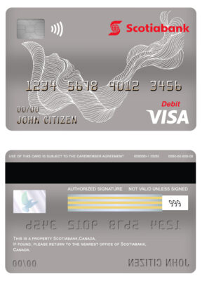 Editable Canada Scotiabank bank visa card debit card Templates