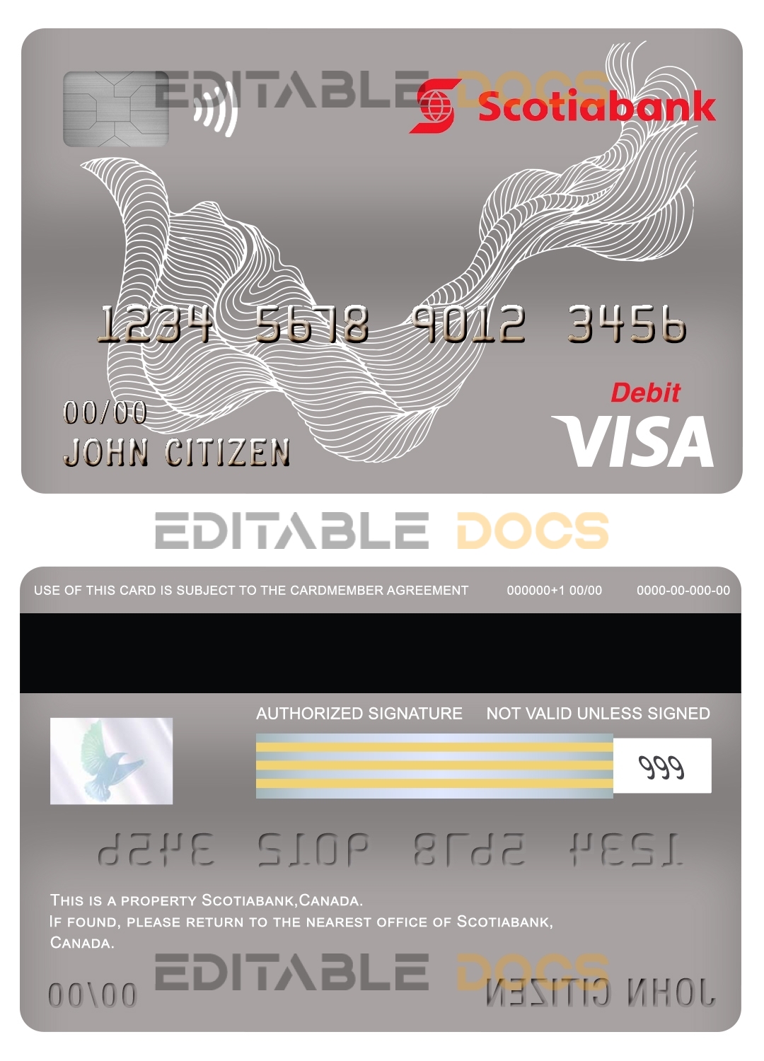 Editable Canada Scotiabank bank visa card debit card Templates in PSD Format