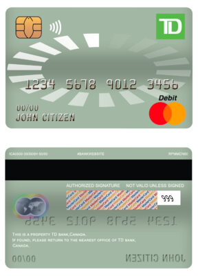 Fillable Canada TD bank mastercard debit card Templates | Layer-Based PSD