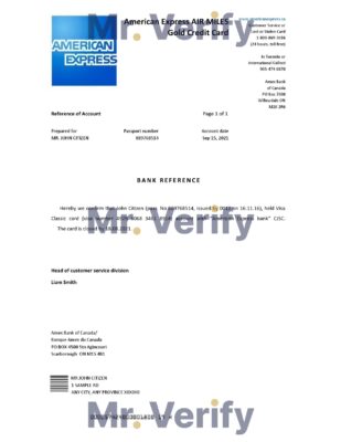 Download Canada American Express Air Miles Bank Reference Letter Templates | Editable Word