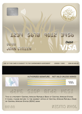 Editable Central African Republic Bank of Central African States (BEAC) bank visa card debit card Templates