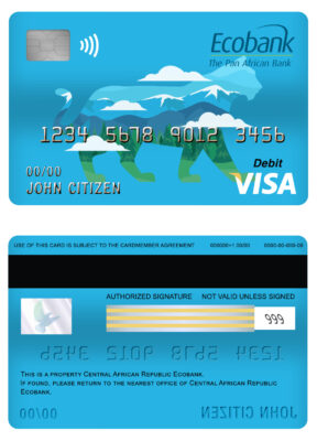 Editable Central African Republic Ecobank visa card debit card Templates