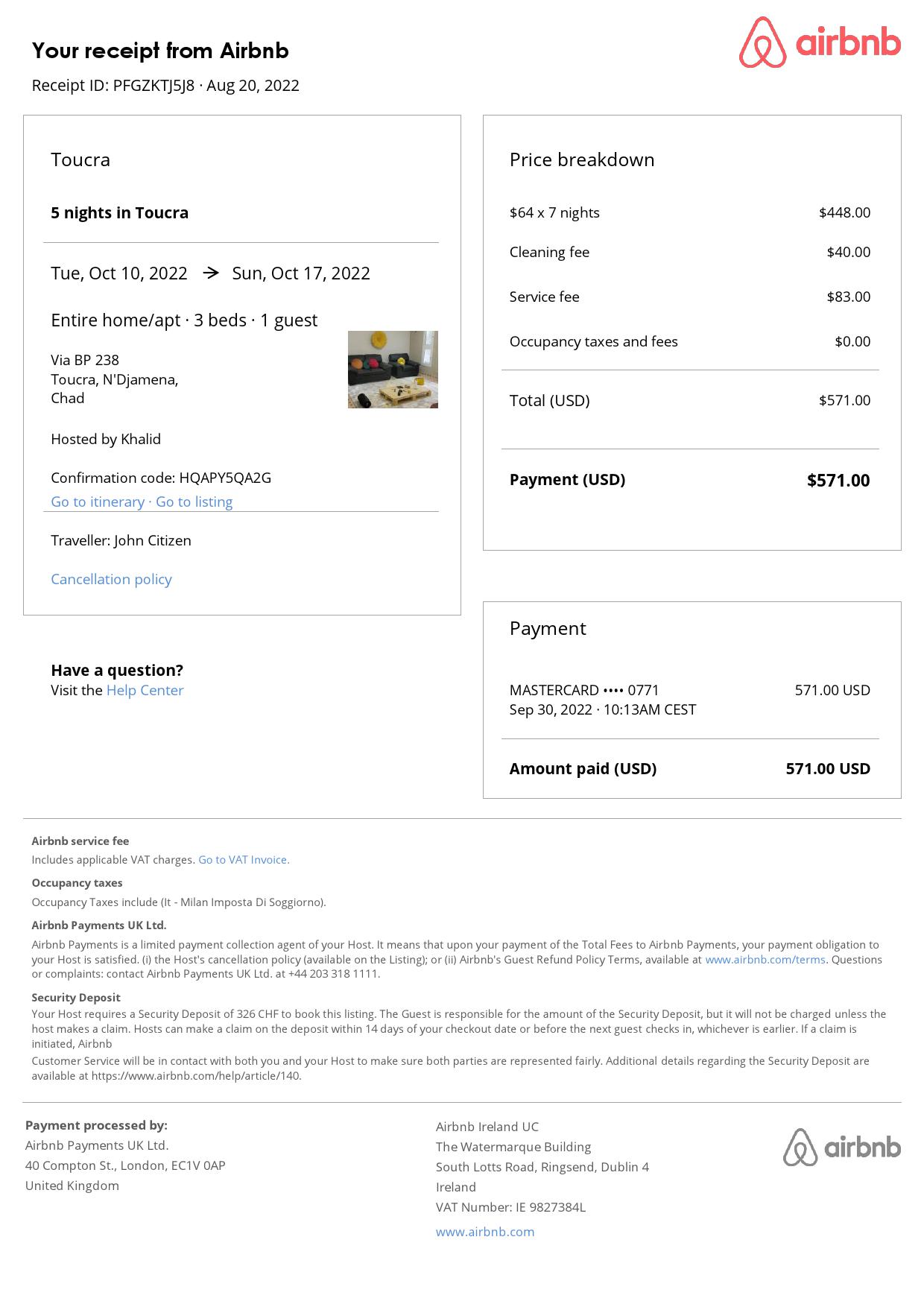 Customizable Chad Airbnb Reservation Template | Word & PDF Formats