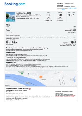 Editable Chad Hotel Booking Form Template | Fillable PDF