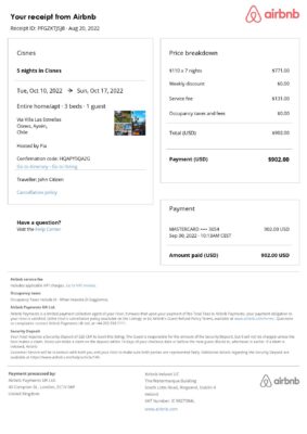 Customizable Chile Airbnb Reservation Template | Word & PDF Formats