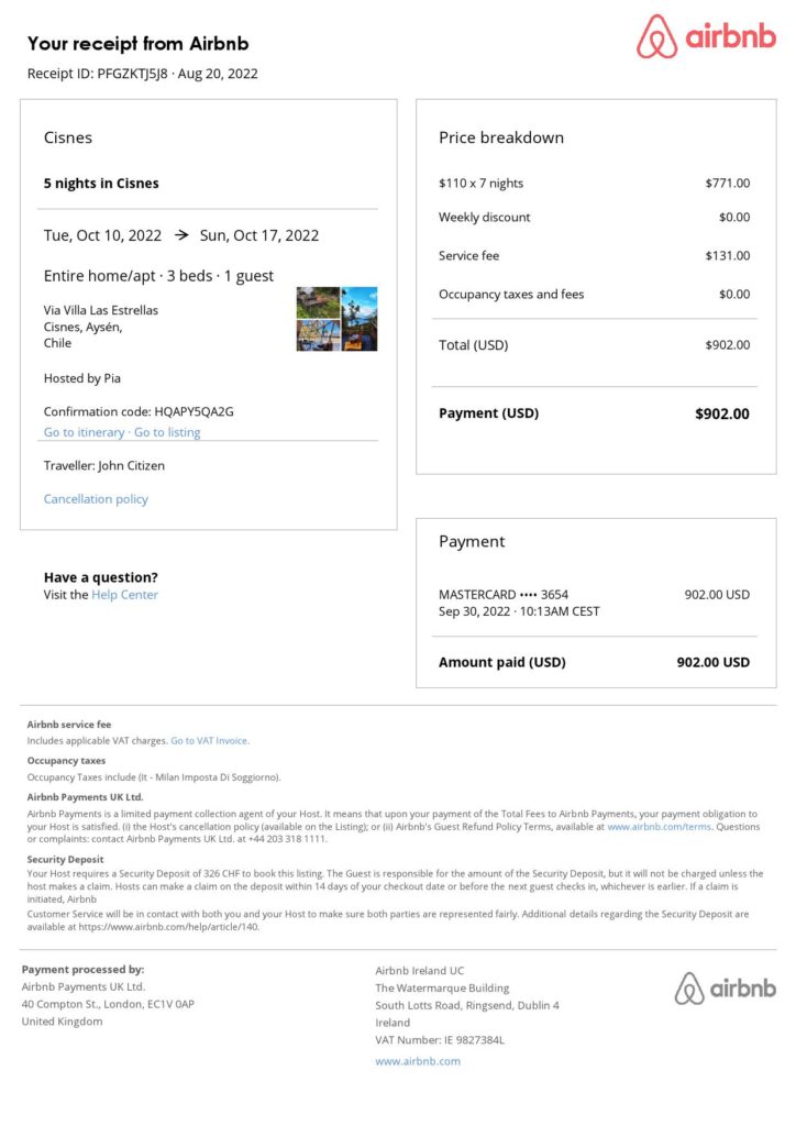 Customizable Chile Airbnb Reservation Template | Word & PDF Formats