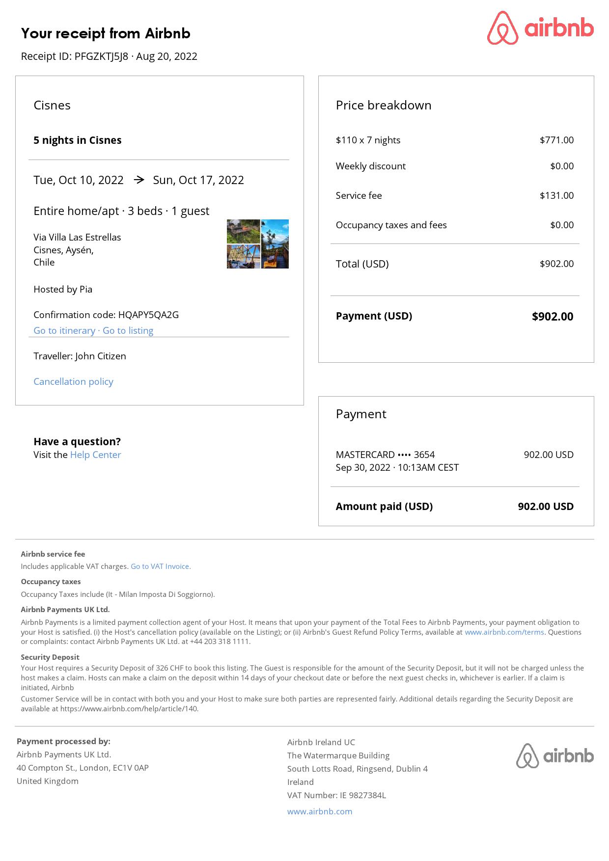 Customizable Chile Airbnb Reservation Template | Word & PDF Formats