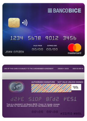Editable Chile BICE bank mastercard credit card Templates in PSD Format