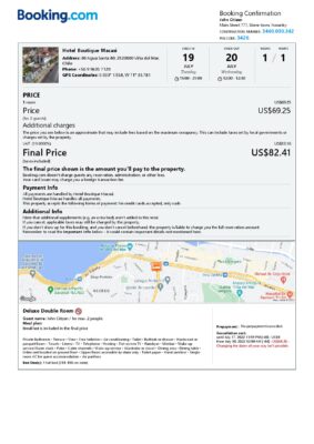 Editable Chile Hotel Booking Form Template | Fillable PDF