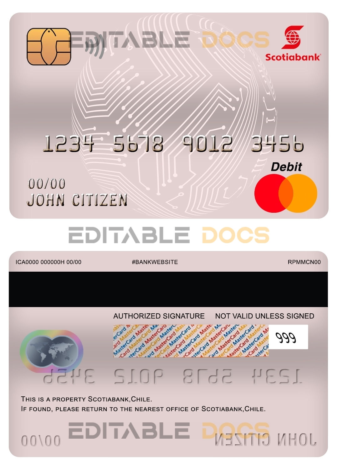 Fillable Chile Scotiabank bank mastercard debit card Templates | Layer-Based PSD