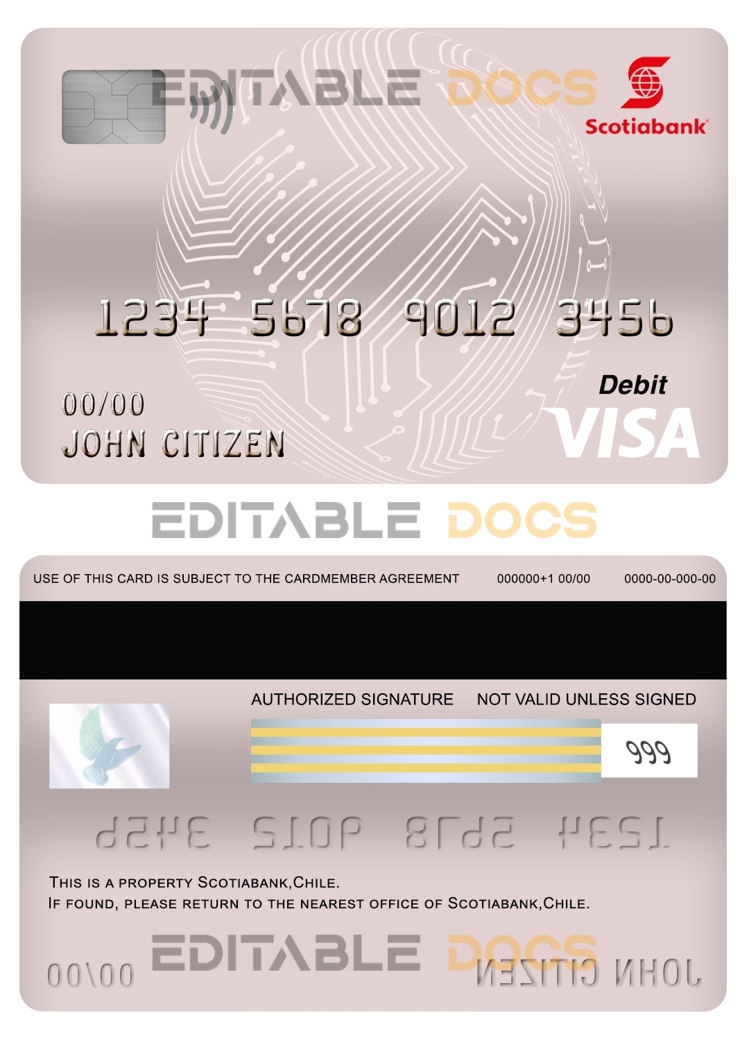 Editable Chile Scotiabank bank visa card debit card Templates in PSD Format