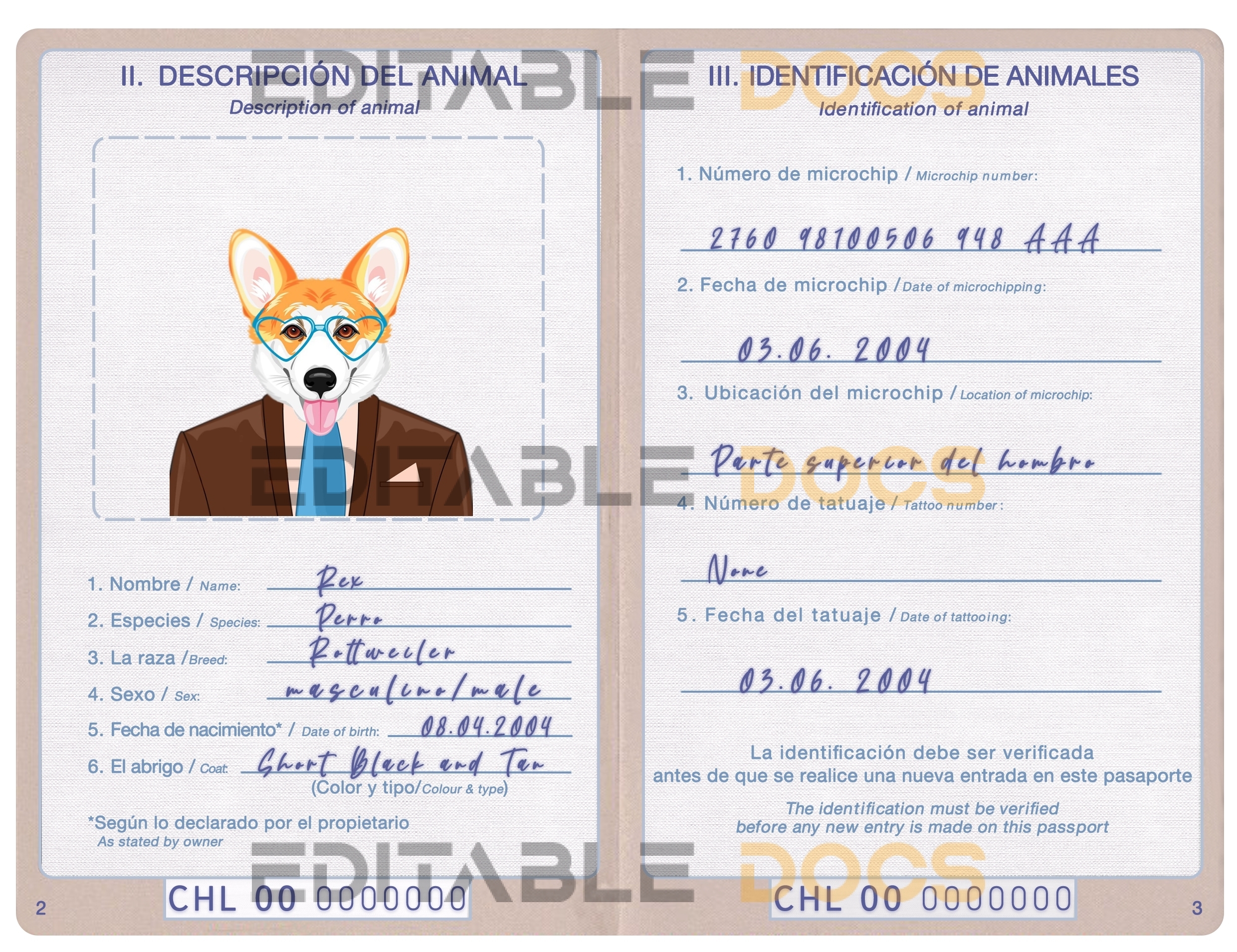 Chile dog Fake PSD Passport | Instant Download