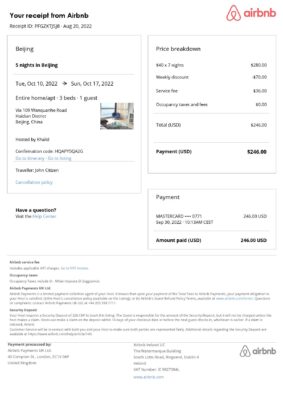 Customizable China Airbnb Reservation Template | Word & PDF Formats