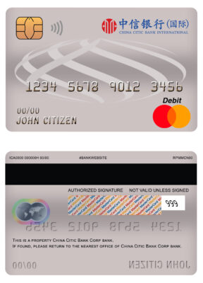 Fillable China Citic Bank Corp bank mastercard debit card Templates