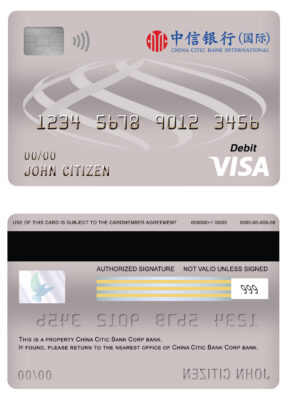 Editable China Citic Bank Corp bank visa card debit card Templates