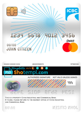 Fillable China Industrial and Commercial Bank of China bank mastercard debit card Templates