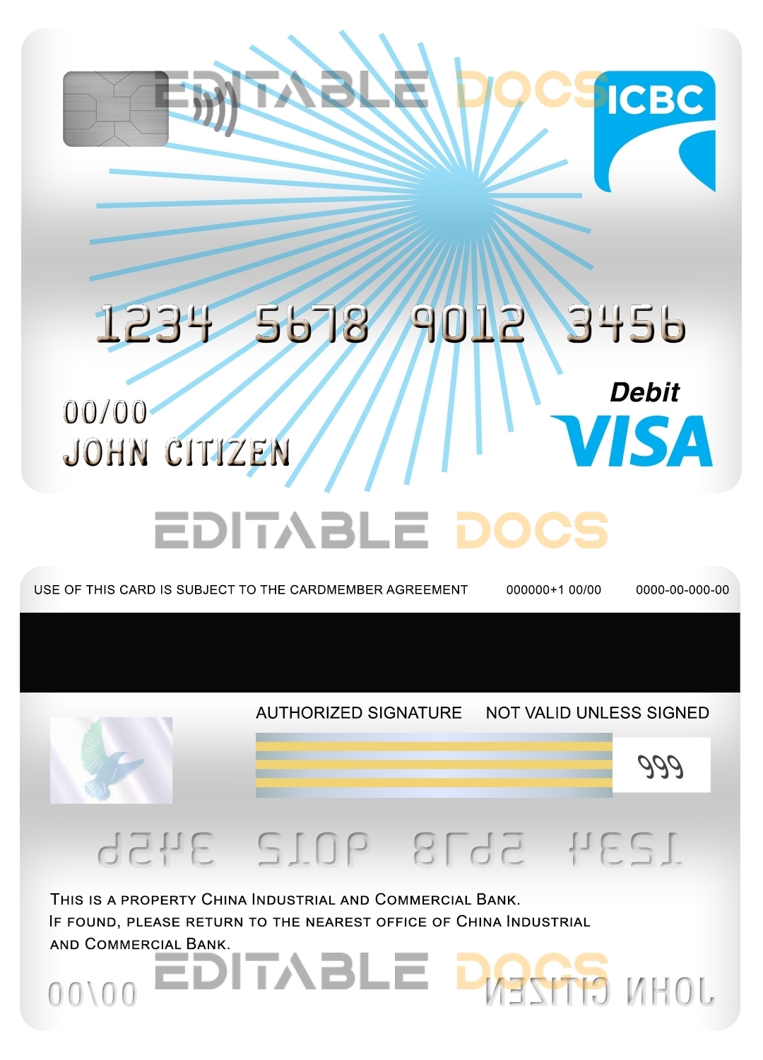 Editable China Industrial and Commercial Bank of China bank visa card debit card Templates in PSD Format
