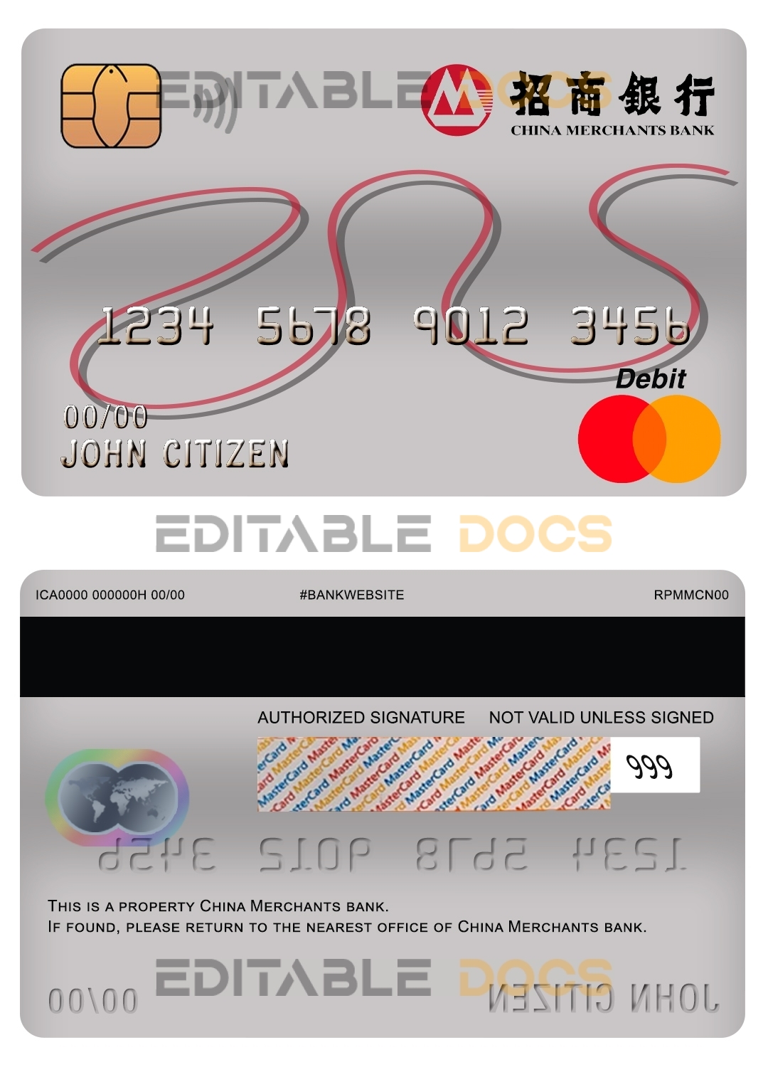 Fillable China Merchants bank mastercard debit card Templates | Layer-Based PSD