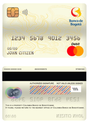 Fillable Colombia Banco de Bogotá bank mastercard debit card Templates