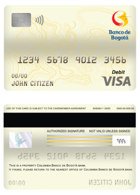 Editable Colombia Banco de Bogotá bank visa card debit card Templates